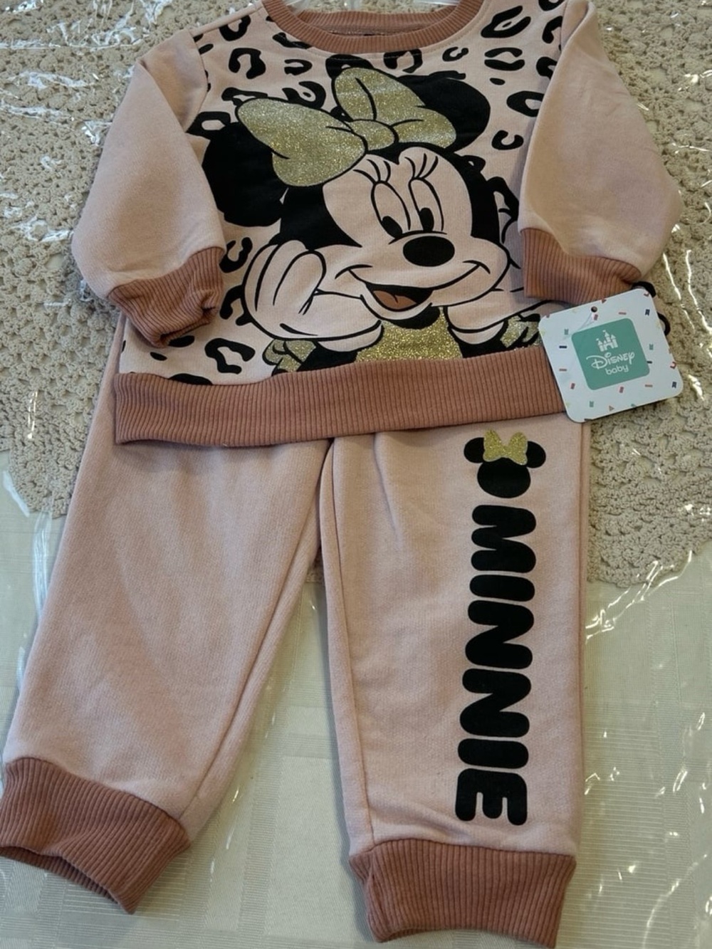 Disney Pink Minnie Mouse Glitter Top & Joggers Set 18 months